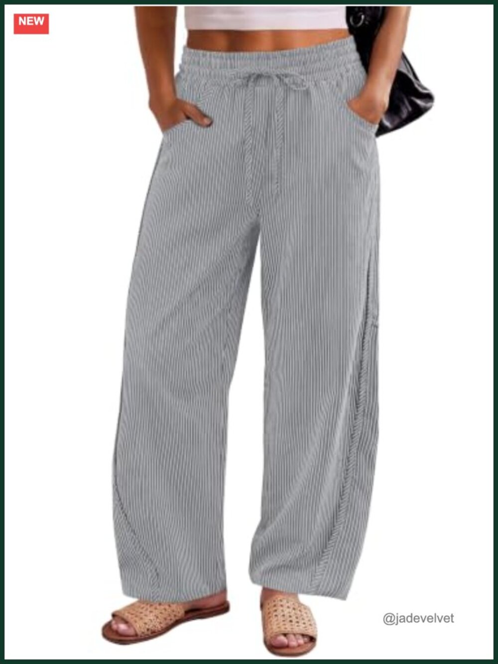 Striped Barrel Casual Pants with Pockets Elastic Drawstring